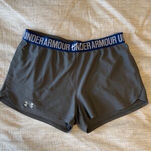 Under Armour Gray Athletic Shorts with Blue Branded Waistband medium